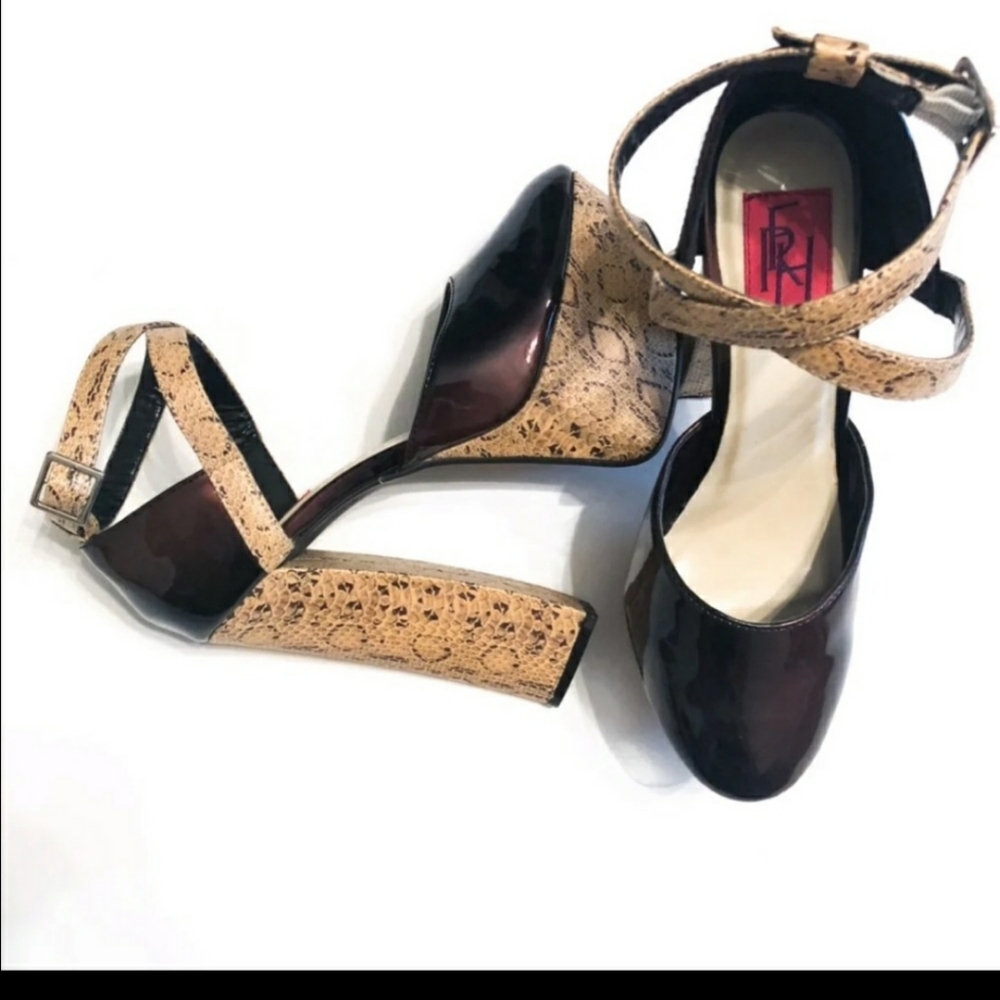 Maroon Snakeskin Platform Chunky Heels